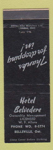 Matchbook Cover - Hotel Belvedere Belleville ON