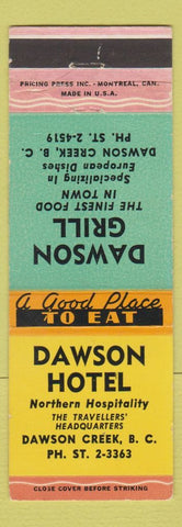 Matchbook Cover - Dawson Hotel Grill Dawson Creek BC
