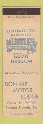 Matchbook Cover - Bon Air Motor Lodge Pocono Summit PA PEACH