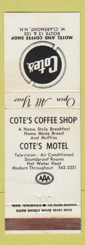 Matchbook Cover - Cote's Motel Coffee Shop West Claremont NH WEAR WHITE