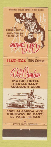 Matchbook Cover - Del Camino Motor Hotel Restaurant El Paso TX
