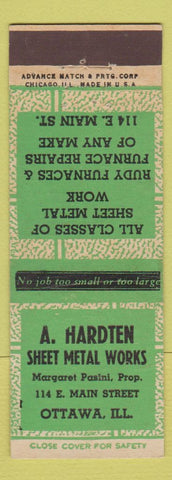Matchbook Cover - A Hardten Sheet Metal Works Ottawa IL ADVANCE