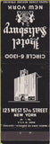 Matchbook Cover - Hotel Salisbury New York City