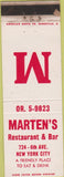 Matchbook Cover - Marten's Restaurant New York City WEAR