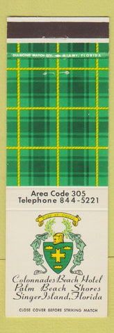 Matchbook Cover - Colonnade Beach Hotel Palm Beach Shores Singer Island FL