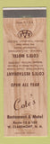 Matchbook Cover - Cote's Restaurant Motel West Claremont NH