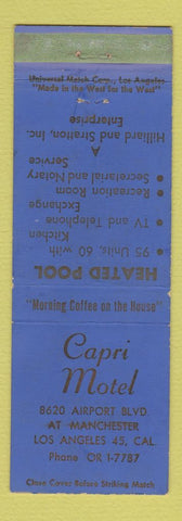 Matchbook Cover - Capri Motel Los Angeles CA WEAR