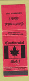 Matchbook Cover - Continental Motel Kitchener ON
