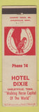 Matchbook Cover - Hotel Dixie Shelbyville TN