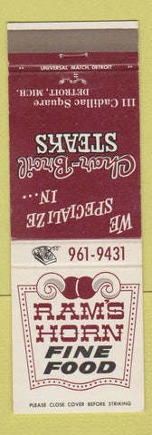 Matchbook Cover - Rams Horn Restaurant Detroit MI