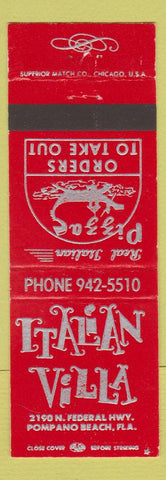 Matchbook Cover - Italian Villa Pompano Beach FL Pizza