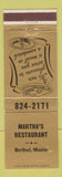 Matchbook Cover - Martha's Restaurant Bethel ME