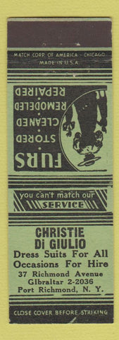 Matchbook Cover - Christie Di Giulio Women's Clothes Furs Port Richmond NY GREEN