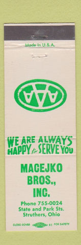 Matchbook Cover - Macejko Bros Struthers OH