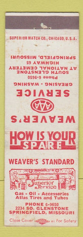 Matchbook Cover - Weaver's Standard oil gas Springfield MO WEAR
