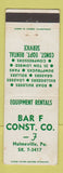 Matchbook Cover - Bar F Construction Hulmeville PA