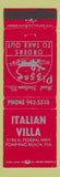 Matchbook Cover - Italian Villa Pompano Beach FL Pizza