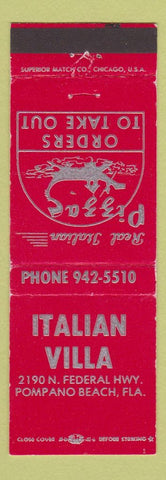 Matchbook Cover - Italian Villa Pompano Beach FL Pizza