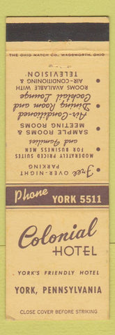 Matchbook Cover - Colonial Hotel York PA
