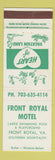 Matchbook Cover - Front Royal Motel VA