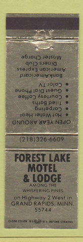 Matchbook Cover - Forset Lake Motel Lodge Grand Rapids MN
