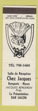 Matchbook Cover - Chez Jacques Wedding Venue St Hyacinthe QC