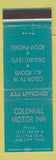 Matchbook Cover - Colonial Motor Inn Lake City TN