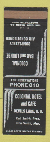 Matchbook Cover - Colonial Hotel and Cafe Devils Lake ND