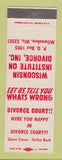 Matchbook Cover - Wisconsin Institute on Divorce Milwaukee WI