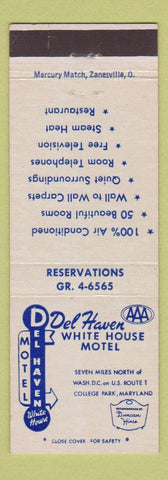 Matchbook Cover - Del Haven White House Motel College Park MD