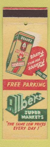 Matchbook Cover - Albert Super Markets Grocery Alberly Coffee