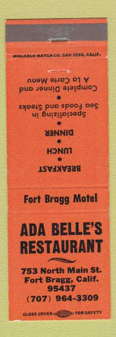 Matchbook Cover - Ada Belle's Restaurant Fort Bragg CA ORANGE