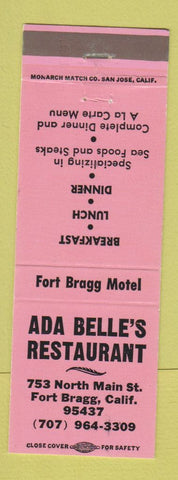 Matchbook Cover - Ada Belle's Restaurant Fort Bragg CA PINK