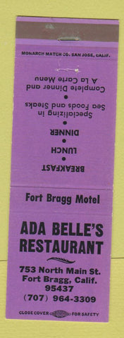 Matchbook Cover - Ada Belle's Restaurant Fort Bragg CA PURPLE