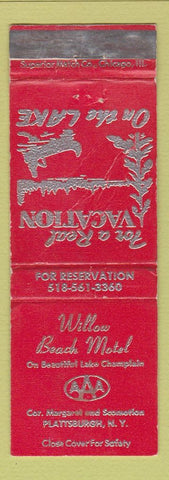 Matchbook Cover - Willow Beach Motel Plattsburgh NY WEAR RED