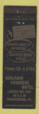 Matchbook Cover - Benjamin Chambers Motel Chambersburg PA