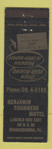 Matchbook Cover - Benjamin Chambers Motel Chambersburg PA