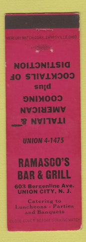 Matchbook Cover - Ramasco's Bar Grill Union City NJ