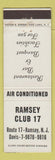 Matchbook Cover - Ramsey Club 17 Ramsey NJ restaurant