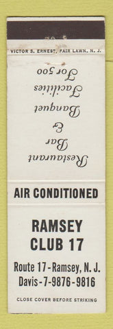Matchbook Cover - Ramsey Club 17 Ramsey NJ restaurant