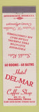 Matchbook Cover - Hotel Del Mar Hillsboro TX