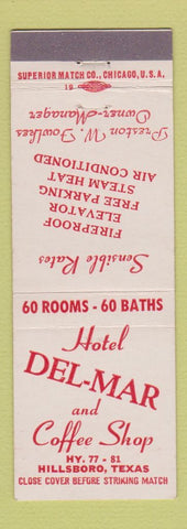 Matchbook Cover - Hotel Del Mar Hillsboro TX