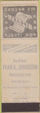 Matchbook Cover - Ivan Johnston Prosecutor Republican Printing Error