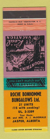 Matchbook Cover - Roche Bonhomme Bungalows Jasper AB
