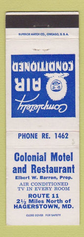 Matchbook Cover - Colonial Motel Restaurant Hagerstown MD Eskimo