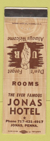 Matchbook Cover - Jonas Hotel Jonas PA