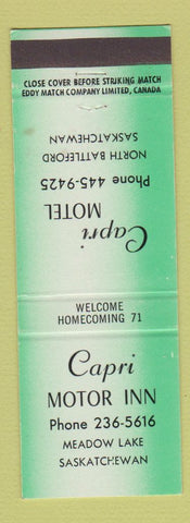 Matchbook Cover - Capri Motor Inn Meadow Lake SK WEAR GREEN