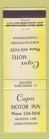Matchbook Cover - Capri Motor Inn Meadow Lake SK YELLOW