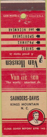 Matchbook Cover - Van Heusen Shirts Kings Mountain NC