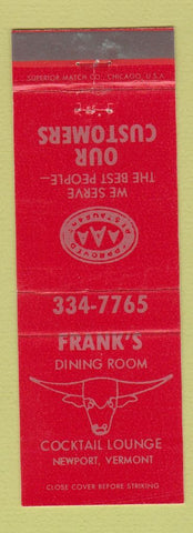 Matchbook Cover - Frank's Dining Room Newport VT RED